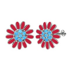 Akuamarin 925 ayar gümüş küpe (Kırmızı mineli)