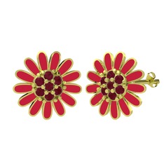 Papatya Küpe - Kök yakut 14 ayar altın küpe (Kırmızı mineli) #17a77n1