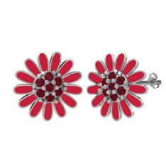 Papatya Küpe - Kök yakut 18 ayar beyaz altın küpe (Kırmızı mineli) #17fzh4k