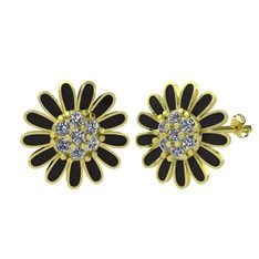 Papatya Küpe - Swarovski 18 ayar altın küpe (Siyah mineli) #18cmbgy