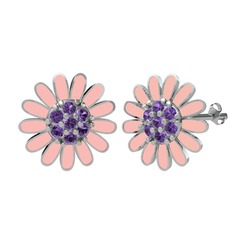 Papatya Küpe - Ametist 18 ayar beyaz altın küpe (Pastel pembe mineli) #19e47qa
