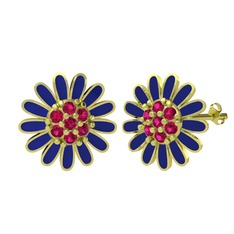 Rodolit garnet 925 ayar altın kaplama gümüş küpe (Lacivert mineli)
