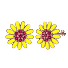 Rodolit garnet 18 ayar rose altın küpe (Sarı mineli)