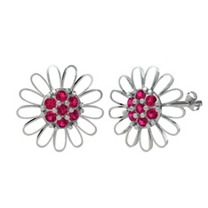 Rodolit garnet 18 ayar beyaz altın küpe (Beyaz mineli)