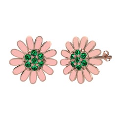 Yeşil kuvars 8 ayar rose altın küpe (Pastel pembe mineli)