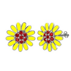Garnet 14 ayar beyaz altın küpe (Sarı mineli)