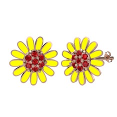 Papatya Küpe - Garnet 18 ayar rose altın küpe (Sarı mineli) #1buxibz