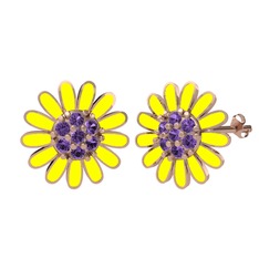 Ametist 18 ayar rose altın küpe (Sarı mineli)