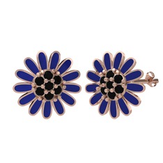 Siyah zirkon 8 ayar rose altın küpe (Lacivert mineli)