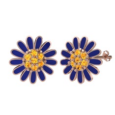 Papatya Küpe - Sitrin 925 ayar rose altın kaplama gümüş küpe (Lacivert mineli) #1cwqcbt