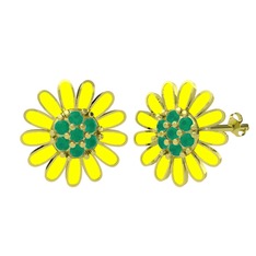 Papatya Küpe - Kök zümrüt 925 ayar altın kaplama gümüş küpe (Sarı mineli) #1dg6zav