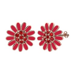 Papatya Küpe - Garnet 18 ayar rose altın küpe (Kırmızı mineli) #1dq3dq