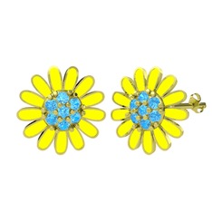 Papatya Küpe - Akuamarin 18 ayar altın küpe (Sarı mineli) #1e47o9p