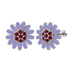 Kök yakut 18 ayar beyaz altın küpe (Menekşe mineli)
