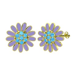 Papatya Küpe - Akuamarin 8 ayar altın küpe (Menekşe mineli) #1f9povc