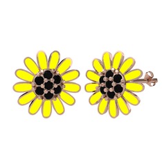 Siyah zirkon 8 ayar rose altın küpe (Sarı mineli)