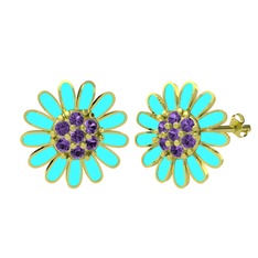 Papatya Küpe - Ametist 14 ayar altın küpe (Turkuaz mineli) #1fsmyrv