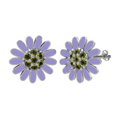 Peridot 14 ayar beyaz altın küpe (Menekşe mineli)