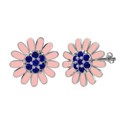 Lab safir 18 ayar beyaz altın küpe (Pastel pembe mineli)