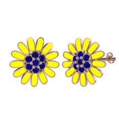 Lab safir 8 ayar rose altın küpe (Sarı mineli)