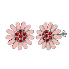 Garnet 18 ayar beyaz altın küpe (Pastel pembe mineli)