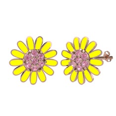 Papatya Küpe - Pembe kuvars 925 ayar rose altın kaplama gümüş küpe (Sarı mineli) #1hlygaa