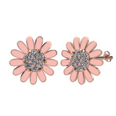 Beyaz zirkon 8 ayar rose altın küpe (Pastel pembe mineli)