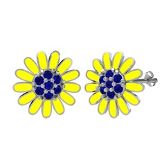 Lab safir 8 ayar beyaz altın küpe (Sarı mineli)