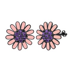 Papatya Küpe - Ametist 925 ayar siyah rodyum kaplama gümüş küpe (Pastel pembe mineli) #1k2avgh