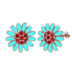 Garnet 18 ayar rose altın küpe (Turkuaz mineli)