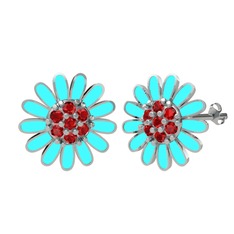 Garnet 14 ayar beyaz altın küpe (Turkuaz mineli)