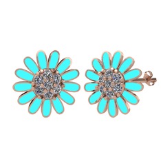 Papatya Küpe - Pırlanta 8 ayar rose altın küpe (0.504 karat, turkuaz mineli) #1knvoe5