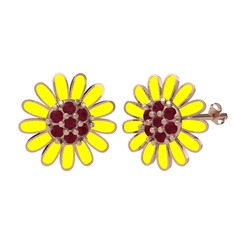 Kök yakut 8 ayar rose altın küpe (Sarı mineli)