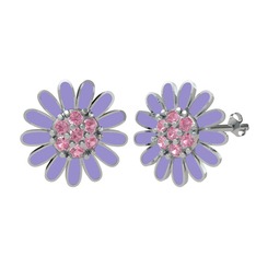 Papatya Küpe - Pembe kuvars 14 ayar beyaz altın küpe (Menekşe mineli) #1kyutdz