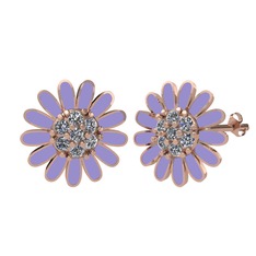 Papatya Küpe - Beyaz zirkon 18 ayar rose altın küpe (Menekşe mineli) #1kze793