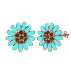 Dumanlı kuvars 14 ayar rose altın küpe (Turkuaz mineli)