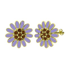 Papatya Küpe - Dumanlı kuvars 8 ayar altın küpe (Menekşe mineli) #1mdmit3