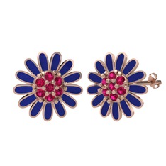 Papatya Küpe - Rodolit garnet 925 ayar rose altın kaplama gümüş küpe (Lacivert mineli) #1mm7pal