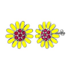 Rodolit garnet 18 ayar beyaz altın küpe (Sarı mineli)