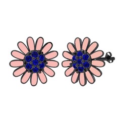 Lab safir 925 ayar siyah rodyum kaplama gümüş küpe (Pastel pembe mineli)