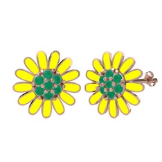 Kök zümrüt 14 ayar rose altın küpe (Sarı mineli)