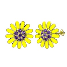 Papatya Küpe - Ametist 14 ayar altın küpe (Sarı mineli) #1phwfq5