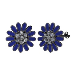 Papatya Küpe - Swarovski 925 ayar siyah rodyum kaplama gümüş küpe (Lacivert mineli) #1ptgz9q