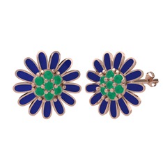 Kök zümrüt 8 ayar rose altın küpe (Lacivert mineli)