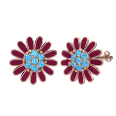 Papatya Küpe - Akuamarin 14 ayar rose altın küpe (Bordo kırmızı mineli) #1qj4jjt