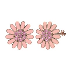 Pembe kuvars 14 ayar rose altın küpe (Pastel pembe mineli)