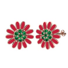 Yeşil kuvars 18 ayar rose altın küpe (Kırmızı mineli)