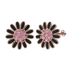 Pembe kuvars 14 ayar rose altın küpe (Siyah mineli)