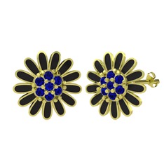 Papatya Küpe - Lab safir 18 ayar altın küpe (Siyah mineli) #1ss3ppt