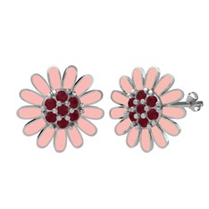 Kök yakut 14 ayar beyaz altın küpe (Pastel pembe mineli)